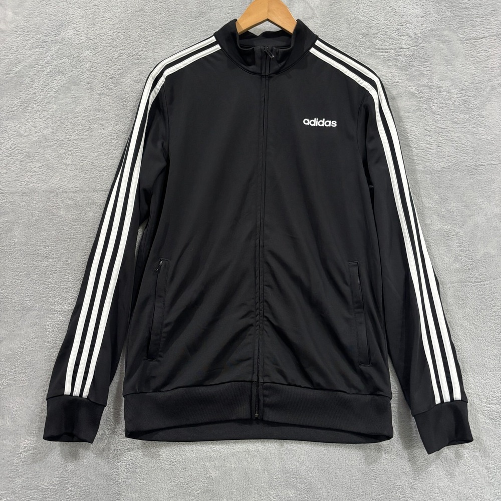 Adidas Full Zip Track Jacket Men's Medium? Black Logo Black Stripes‎ Performance